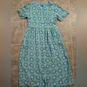 Draper James Womens XS Dress in Blue and Green Floral Linen blend